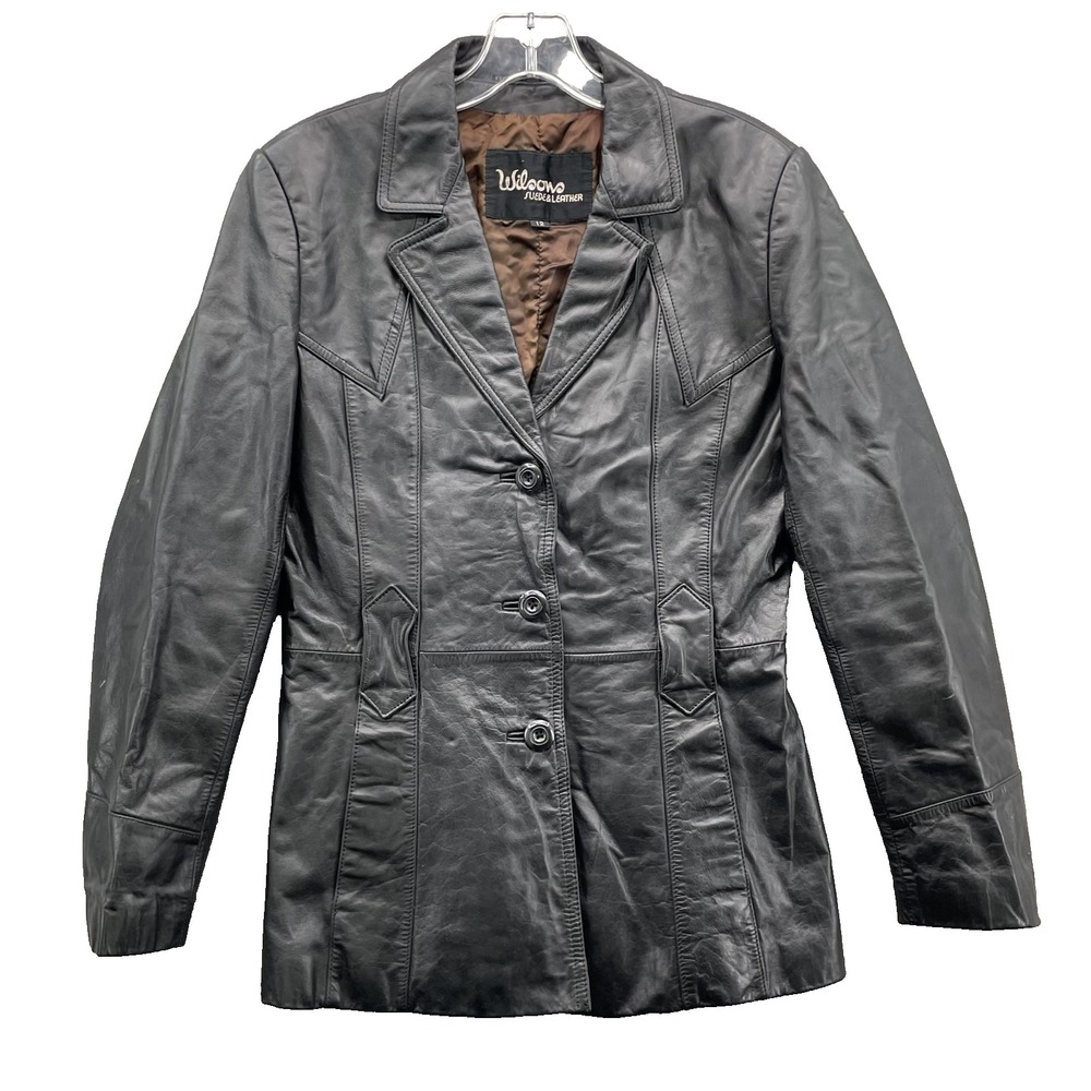 Vintage 100% Leather Jacket Coat Womens 12 Black Avant-Garde 90s Minimalist Corp